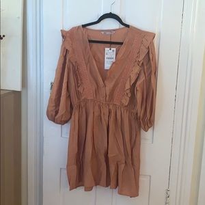 Zara Puff Sleeve Embroidery Dusty Pink Dress